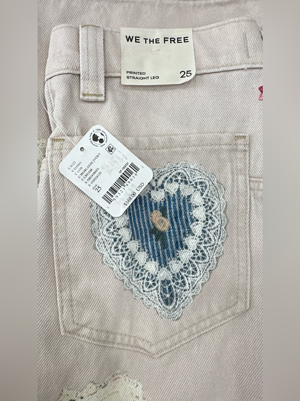NWT Free People Tinsley Printed Jeans in Heirloom Ivory - Picture 7 of 7